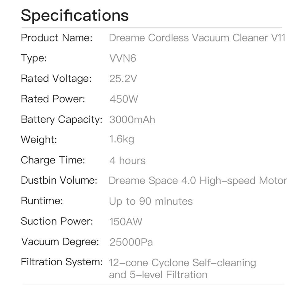 Dreame V11 Handheld Cordless Vacuum Cleaner 25Kpa Suction OLED Display Portable Multi-function All in one Dust Collector Floor Carpet Cleaner 450W Brushless Motor 3000mAh Battery EU Version - Grey