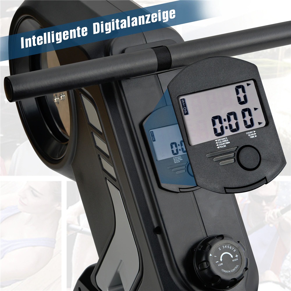 Merax Foldable Rowing Machine With Magnetic Resistance LCD Display Non-Slip Pedals - Gray