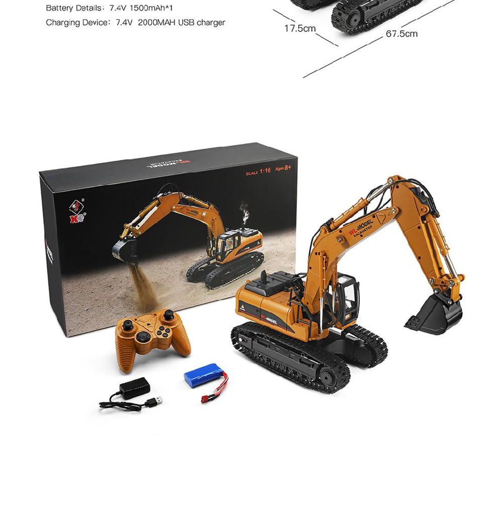 Wltoys 16800 2.4G 8CH 1/16 RC Excavator with Light Sound Function Engineering Vehicle RTR