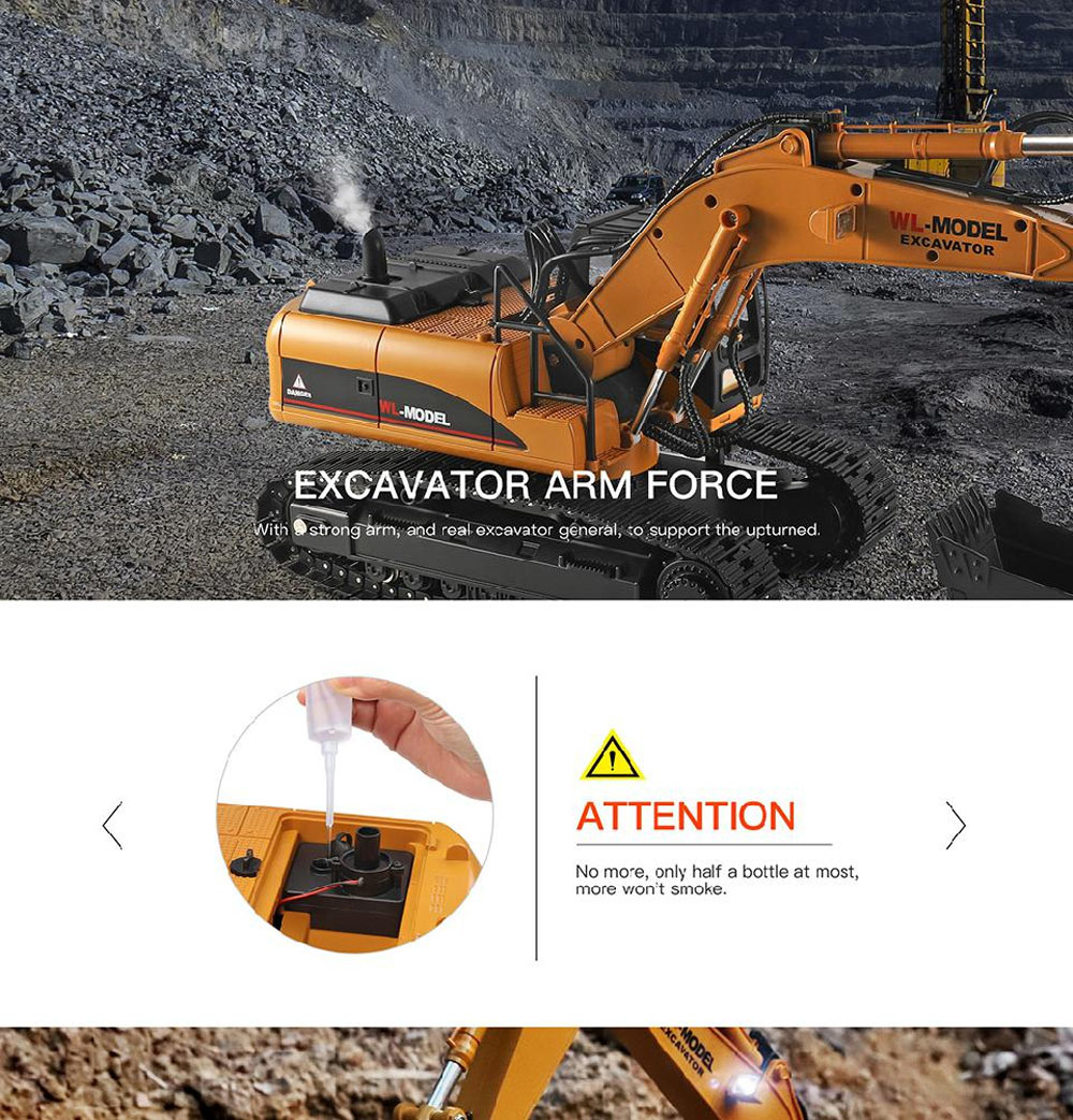 Wltoys 16800 2.4G 8CH 1/16 RC Excavator with Light Sound Function Engineering Vehicle RTR