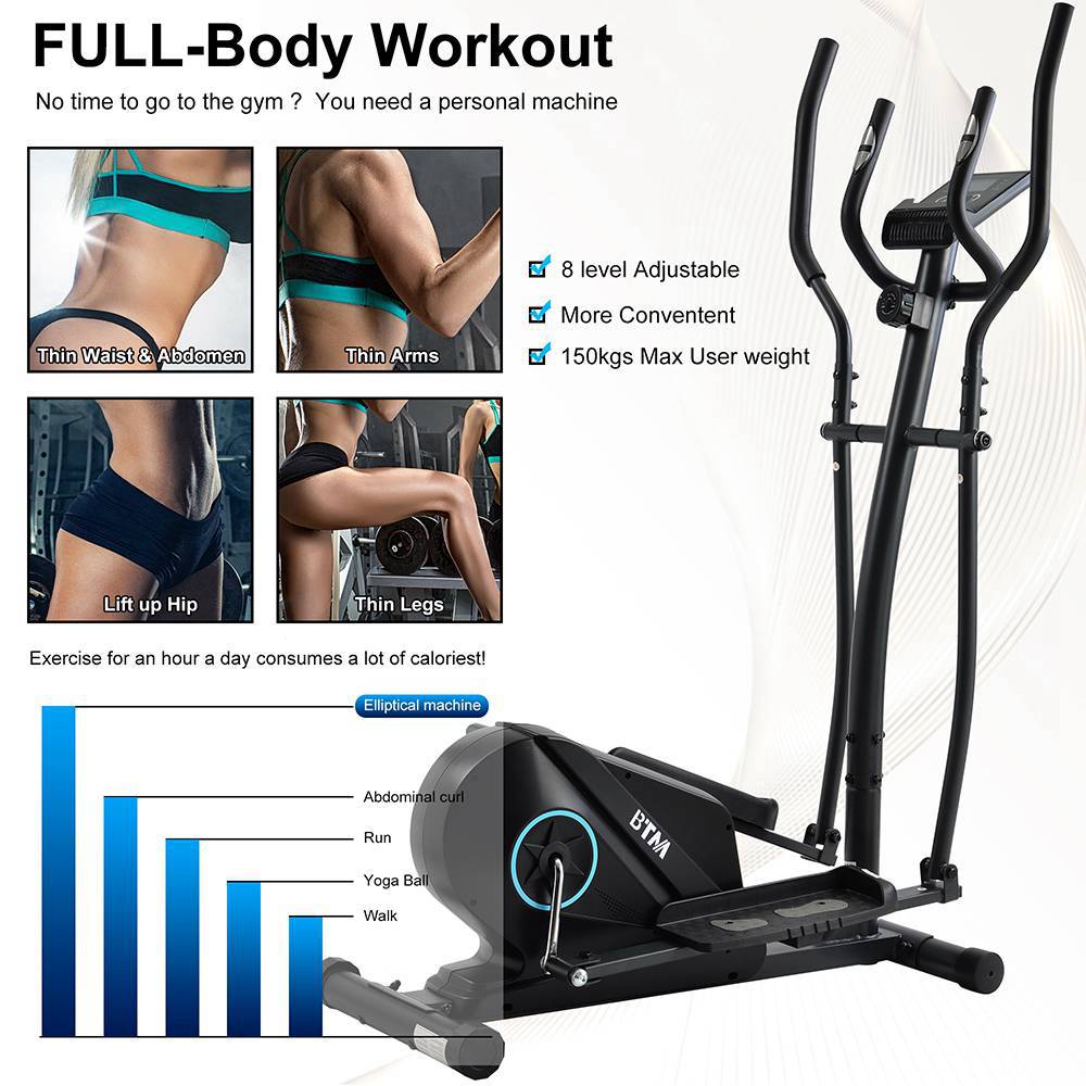 BTM Cross Portable Trainer Elliptical with LCD Display Equipment Stand For Home Exercises with 8 Levels