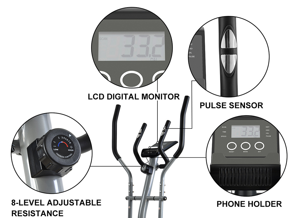 BTM Cross Portable Trainer Elliptical with LCD Display Equipment Stand For Home Exercises with 8 Levels