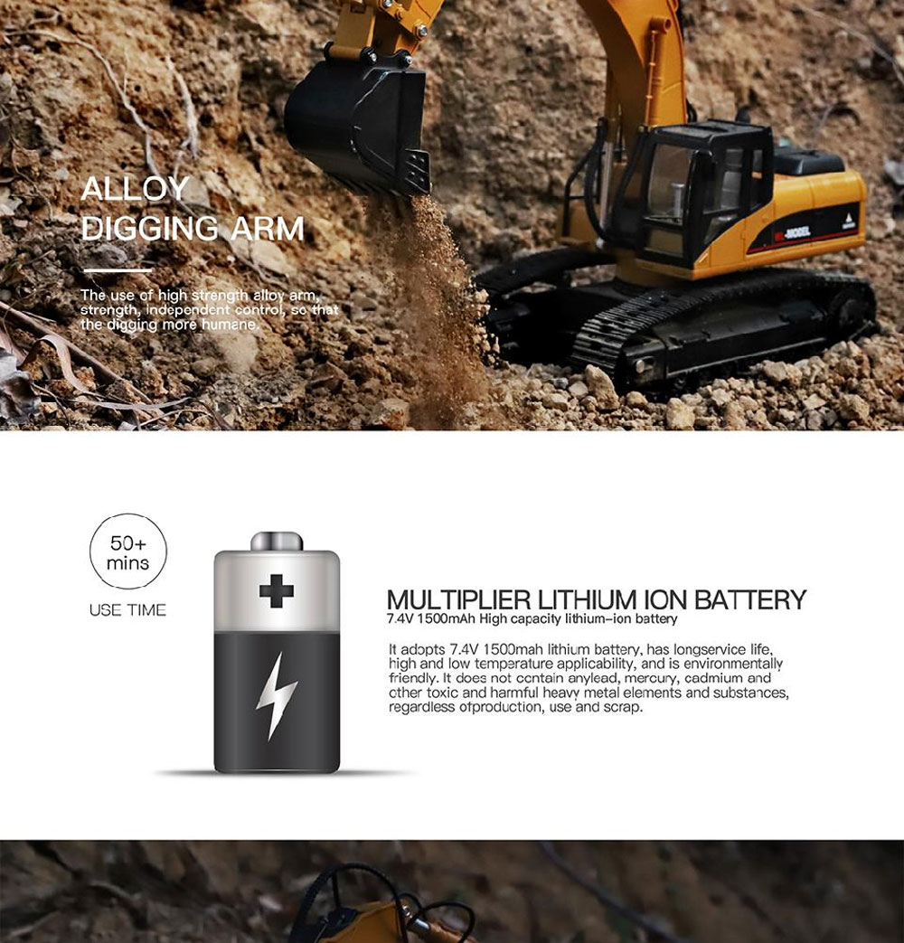 Wltoys 16800 2.4G 8CH 1/16 RC Excavator with Light Sound Function Engineering Vehicle RTR