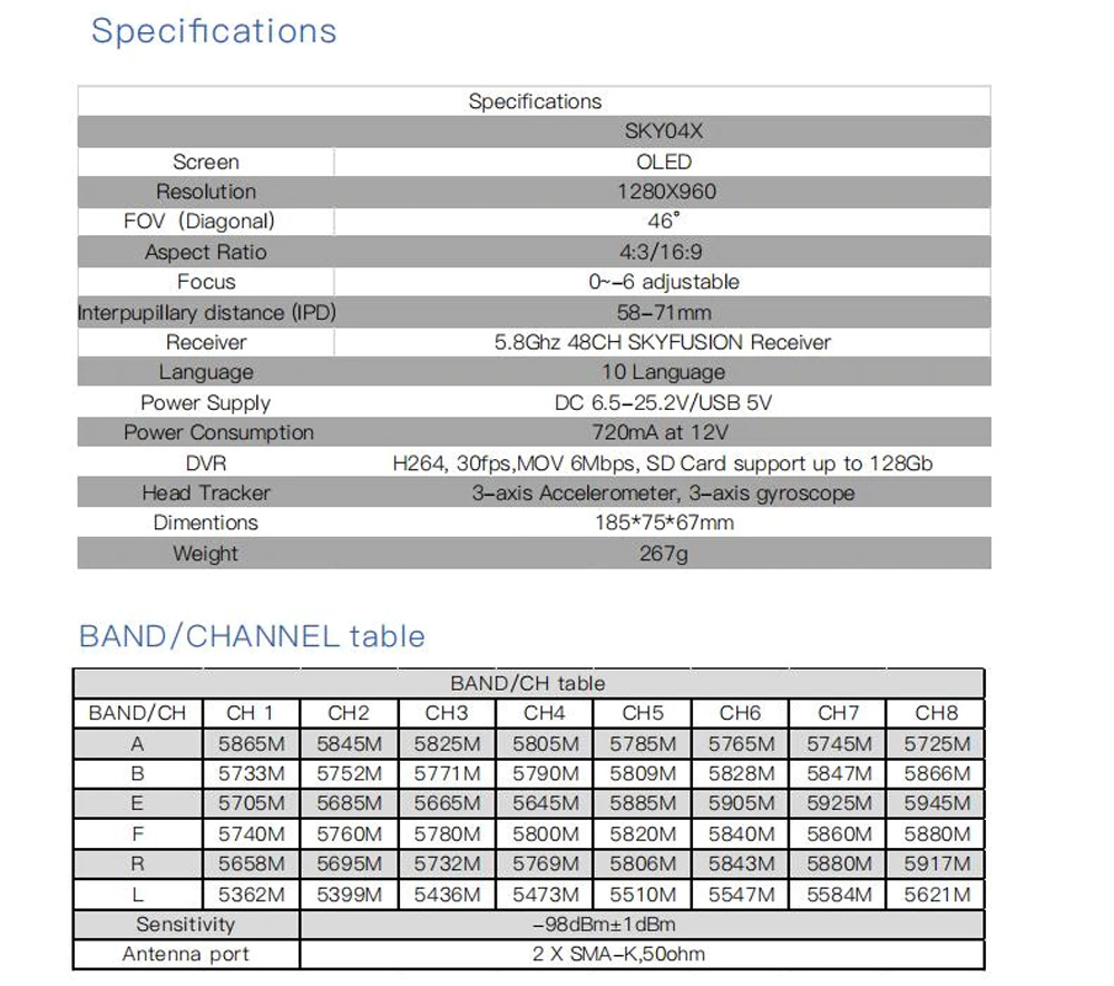 Skyzone SKY04X OLED Display 1280X960 5.8G 48CH Steadyview Receiver FPV Goggles with Head Tracker Fan - Black