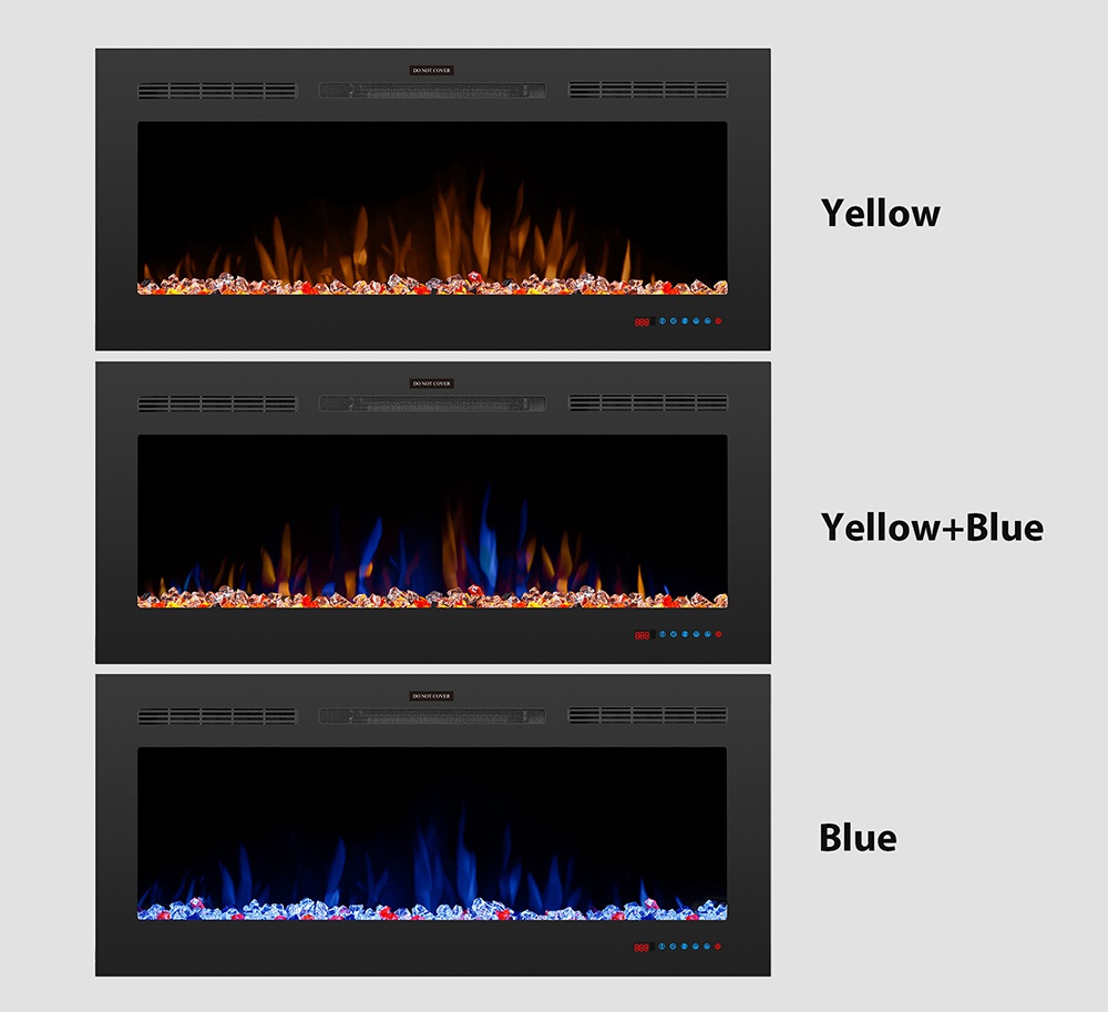 50 inch Wall Mounted Electric Fireplace Light Modulator Two Heating Modes Three Flame Effects Remote Touch Screen Control With Timer For Bedroom Office - Black