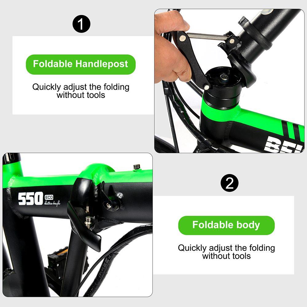 BFISPORT BFI-20 Folding Electric Mountain Bike 20 inch 3.0 Fat Tire 250W Motor 6.4Ah LG Battery Display - Black Green
