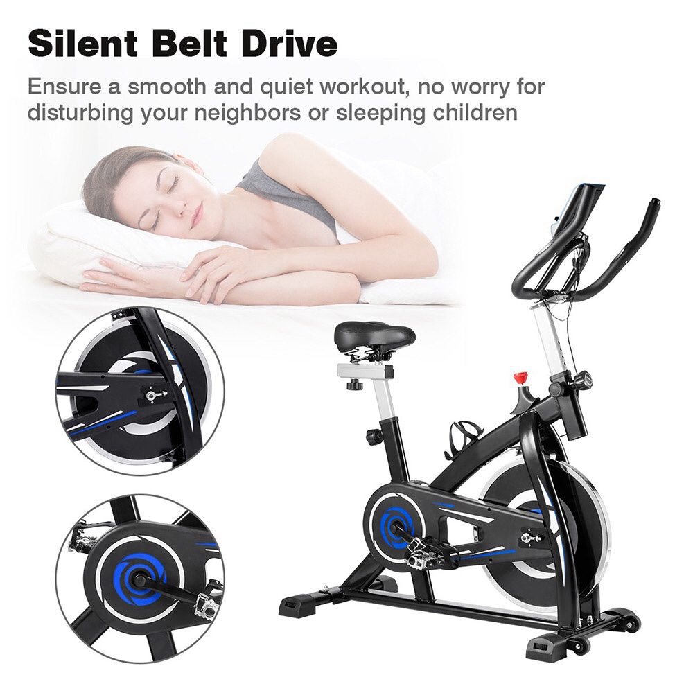 Indoor Cycling Bike with 4-Way Adjustable Handle & Seat, Home Fitness Stationary Aerobic Portable Spinning Bike - Blue Black