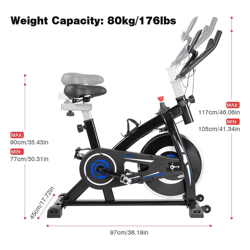 Indoor Cycling Bike with 4-Way Adjustable Handle & Seat, Home Fitness Stationary Aerobic Portable Spinning Bike - Blue Black