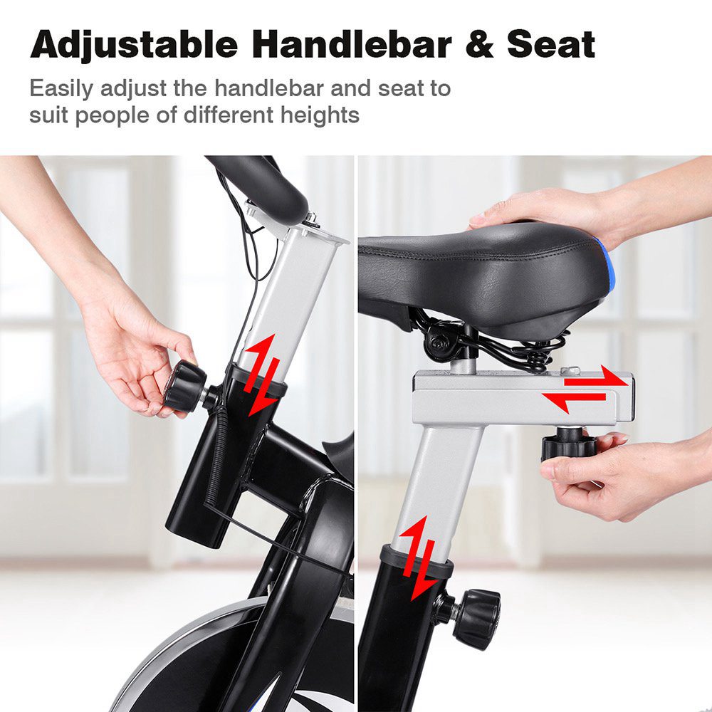 Indoor Cycling Bike with 4-Way Adjustable Handle & Seat, Home Fitness Stationary Aerobic Portable Spinning Bike - Blue Black