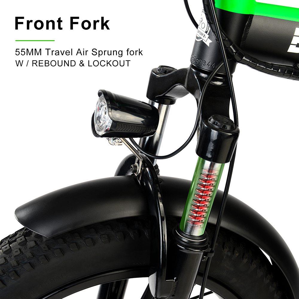 BFISPORT BFI-20 Folding Electric Mountain Bike 20 inch 3.0 Fat Tire 250W Motor 6.4Ah LG Battery Display - Black Green