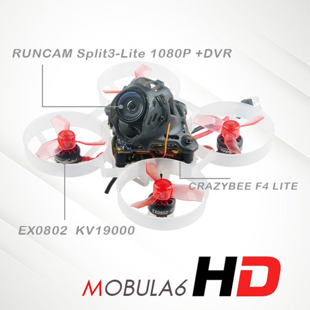 Happymodel Mobula6 HD 1S 65mm Brushless HD Whoop FPV Racing Drone with Crazybee F4 Lite 1S Flight Control w/Runcam Nano3 - Compatible Frsky D8 Receiver