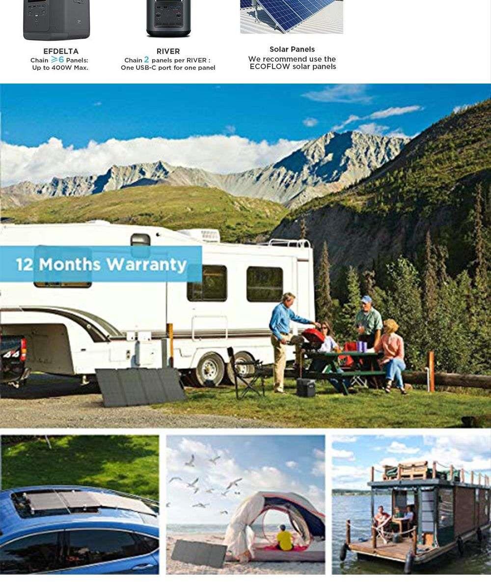 ECOSOLAR 110W Portable Folding Solar Charging Panel Waterproof IP67 For Camping / Climbing / Hiking - Black