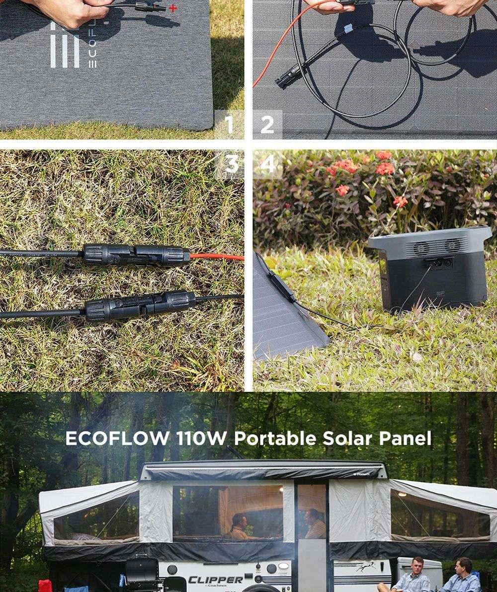 ECOSOLAR 110W Portable Folding Solar Charging Panel Waterproof IP67 For Camping / Climbing / Hiking - Black