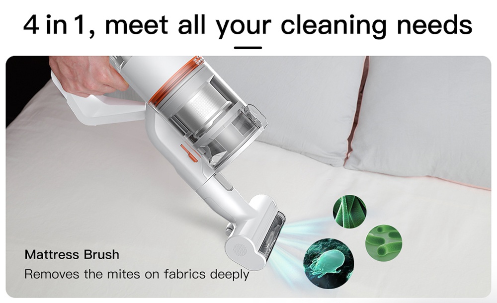 Jashen S16E Handheld Cordless Vacuum Cleaner 350W Brushless DC Motor 22000Pa Strong Suction 2500 mAh Removable Battery 45 Minutes Running Time LCD Display - White