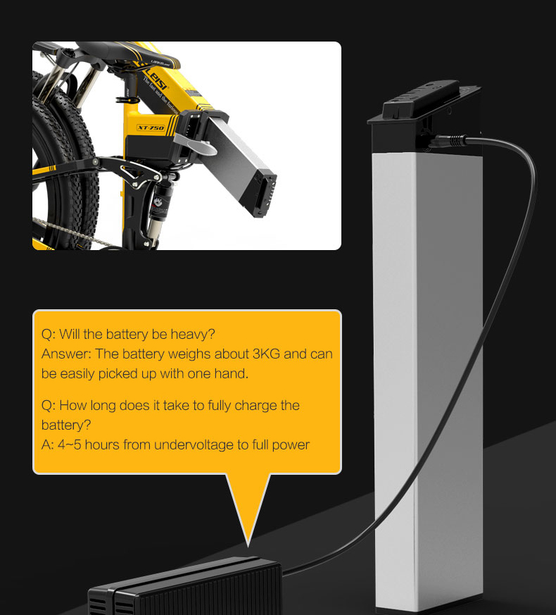 LANKELEISI XT750 Sports Edition Folding Electric Bike Bicycle 48V Panasonic 10.4AH 400W Motor 26x1.95 Tires Aluminum Alloy Frame Hydraulic Disk Brake Shimano 9 Speed Derailleur Max Speed 30km/h 100KM Mileage Range - Black Yellow