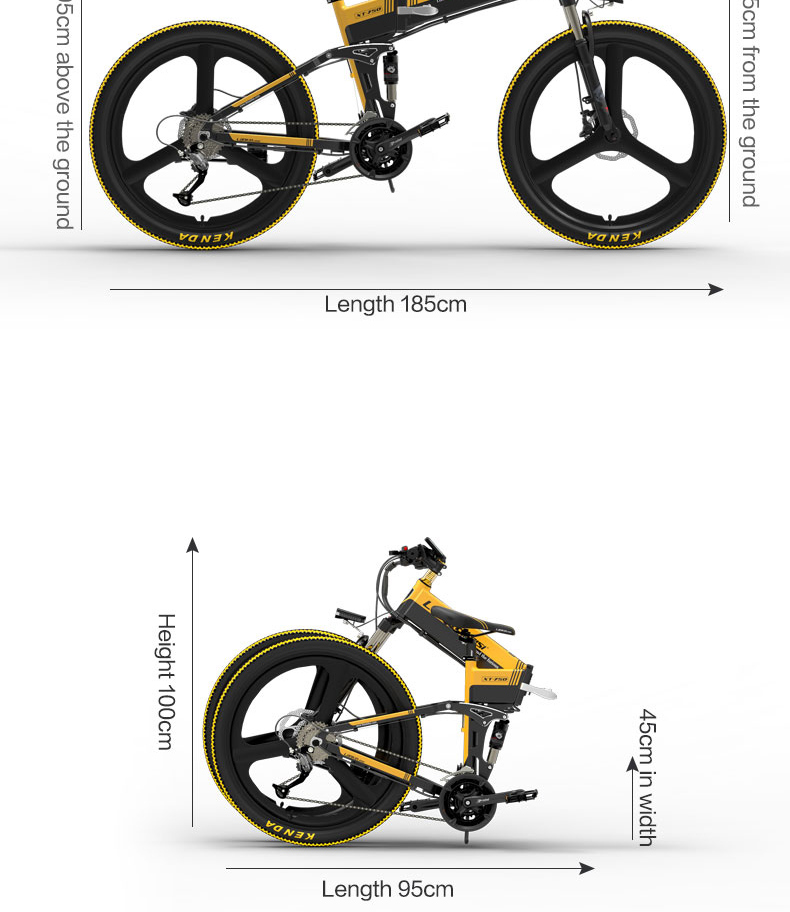 LANKELEISI XT750 Sports Edition Folding Electric Bike Bicycle 48V Panasonic 10.4AH 400W Motor 26x1.95 Tires Aluminum Alloy Frame Hydraulic Disk Brake Shimano 9 Speed Derailleur Max Speed 30km/h 100KM Mileage Range - Black Yellow