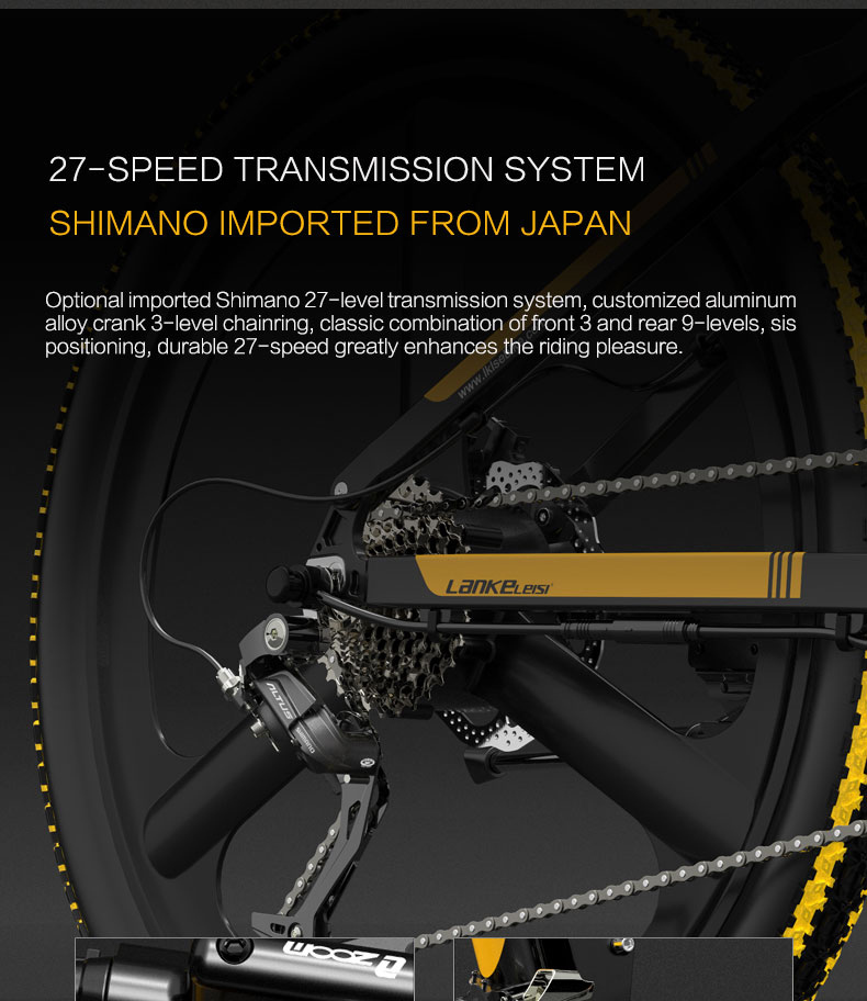 LANKELEISI XT750 Sports Edition Folding Electric Bike Bicycle 48V Panasonic 10.4AH 400W Motor 26x1.95 Tires Aluminum Alloy Frame Hydraulic Disk Brake Shimano 9 Speed Derailleur Max Speed 30km/h 100KM Mileage Range - Black Yellow