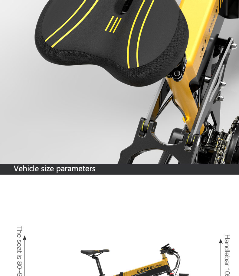 LANKELEISI XT750 Sports Edition Folding Electric Bike Bicycle 48V Panasonic 10.4AH 400W Motor 26x1.95 Tires Aluminum Alloy Frame Hydraulic Disk Brake Shimano 9 Speed Derailleur Max Speed 30km/h 100KM Mileage Range - Black Yellow