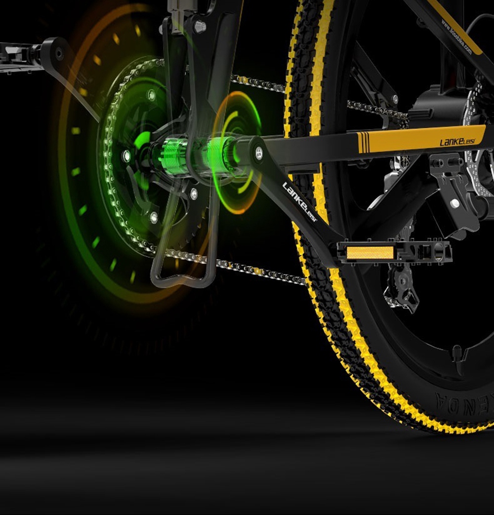 LANKELEISI XT750 Elite Edition Folding Electric Bike Bicycle 48V 10.4AH 400W 26x1.95 Tires Aluminum Alloy Frame Max Speed 30km/h Shimano 7 Speed Derailleur 100KM Mileage Range - Black Yellow