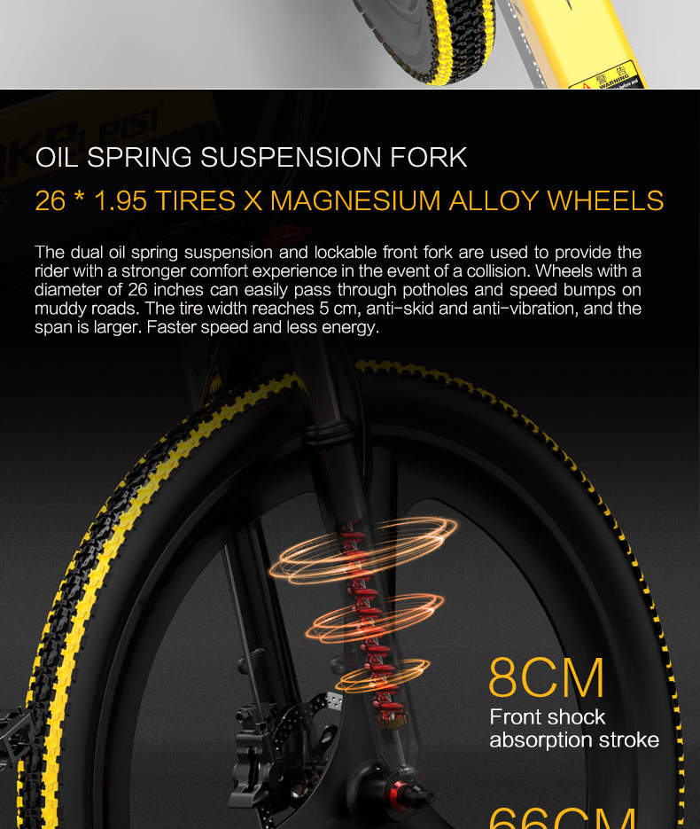 LANKELEISI XT750 Sports Edition Folding Electric Bike Bicycle 48V Panasonic 10.4AH 400W Motor 26x1.95 Tires Aluminum Alloy Frame Hydraulic Disk Brake Shimano 9 Speed Derailleur Max Speed 30km/h 100KM Mileage Range - Black Yellow