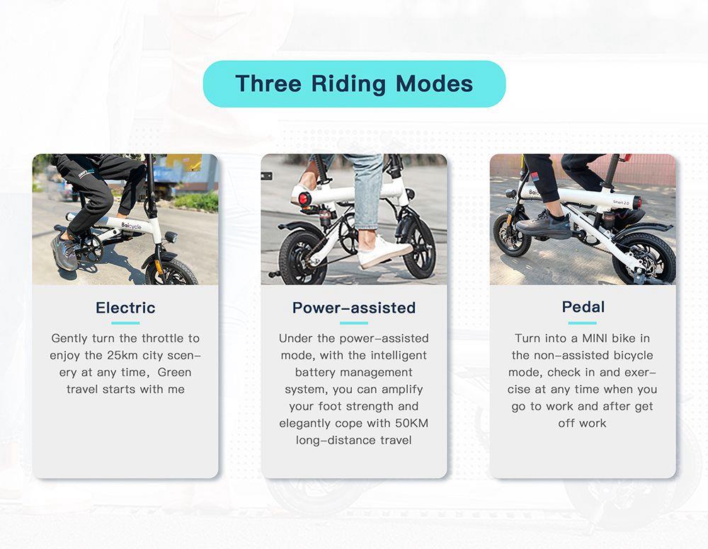 Baicycle Mini Electric Folding Bike 12 Inch tire 7.8Ah Battery 250W Motor Max Speed 25km/h Dual Disk brake moped mode max 50km range Aluminum alloy body 3 Riding Modes - Black
