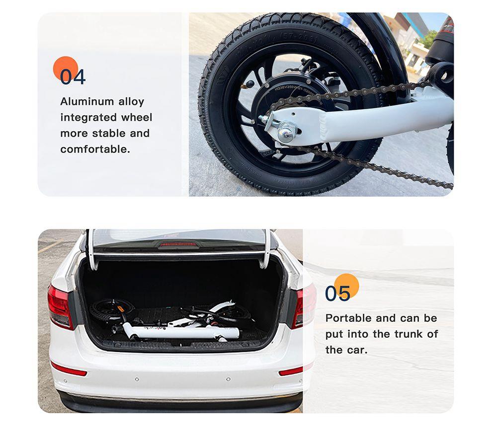 Baicycle Mini Electric Folding Bike 12 Inch tire 7.8Ah Battery 250W Motor Max Speed 25km/h Dual Disk brake moped mode max 50km range Aluminum alloy body 3 Riding Modes - Black