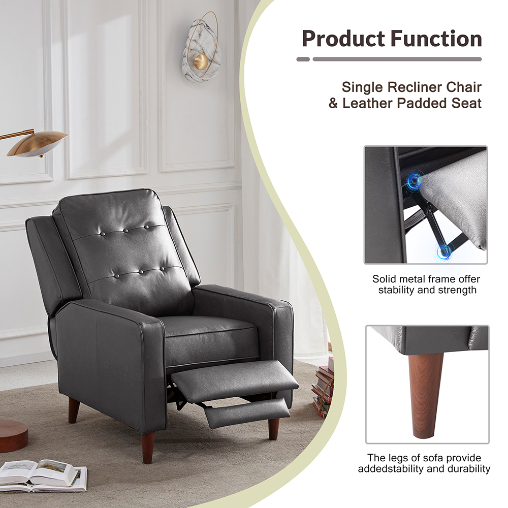Orisfur PU Leather Recliner with Armrests and Reclining Backrest Solid Wood Frame for Living Room, Bedroom, Apartment, Office - Light Brown