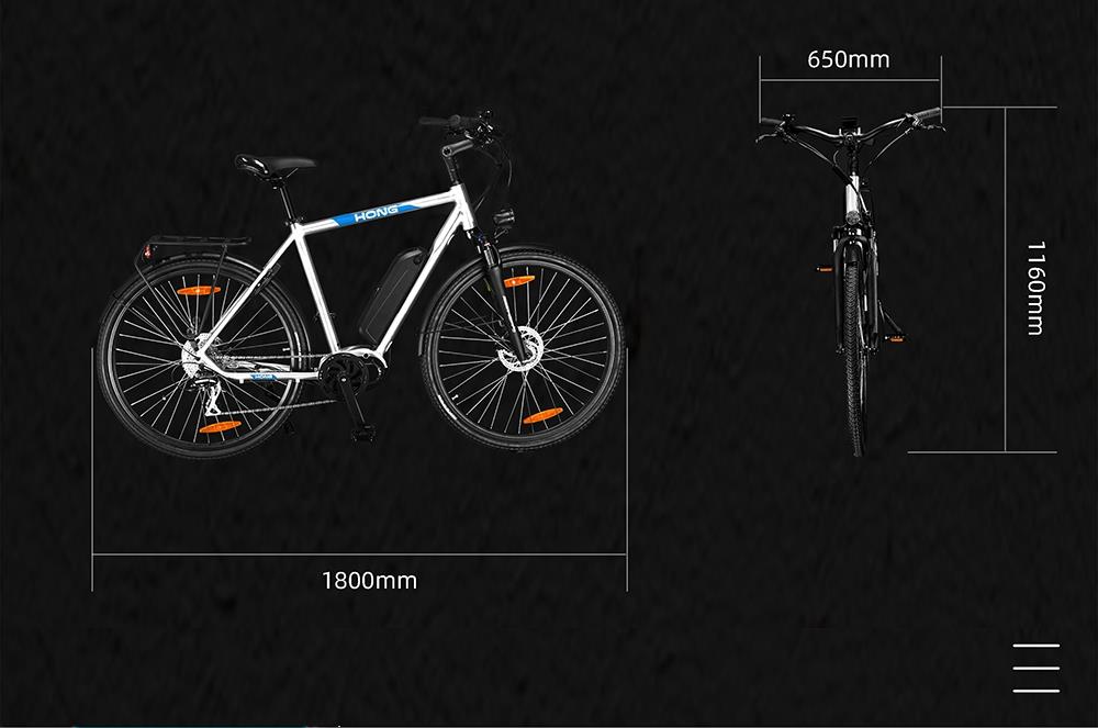 HONG CD-02 URBAN Electric Bike 700C Tire 36V 250W Mid motor Drive 25km/h Speed LG 9.6Ah Li-ion Battery Range up to 50km SHIMANO 8-speed Shift Aluminum Alloy Frame Hydraulic Disk Brake for Male