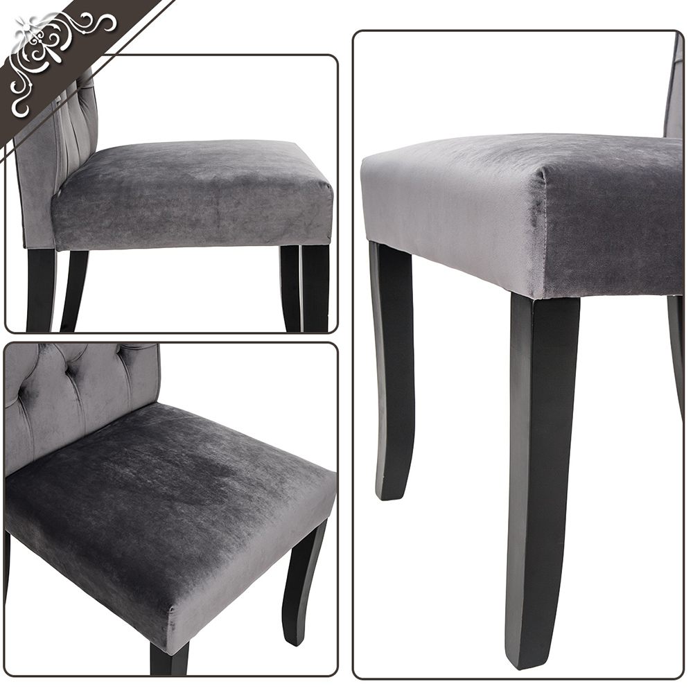 TOPMAX Tufted Armless Upholstered Accent Chair Set of 4, Rubber Wood Legs for Kitchen, Living Room, Office, Bedroom - Gray