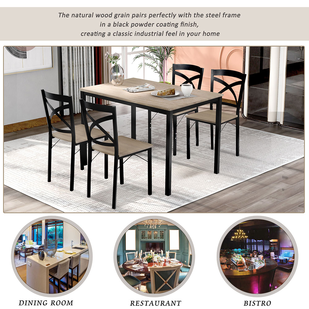 TREXM 5 Pieces Dining Table Set with 4 Ergonomic Chairs, for Kitchen, Living Room, Bedroom, Office - Oak