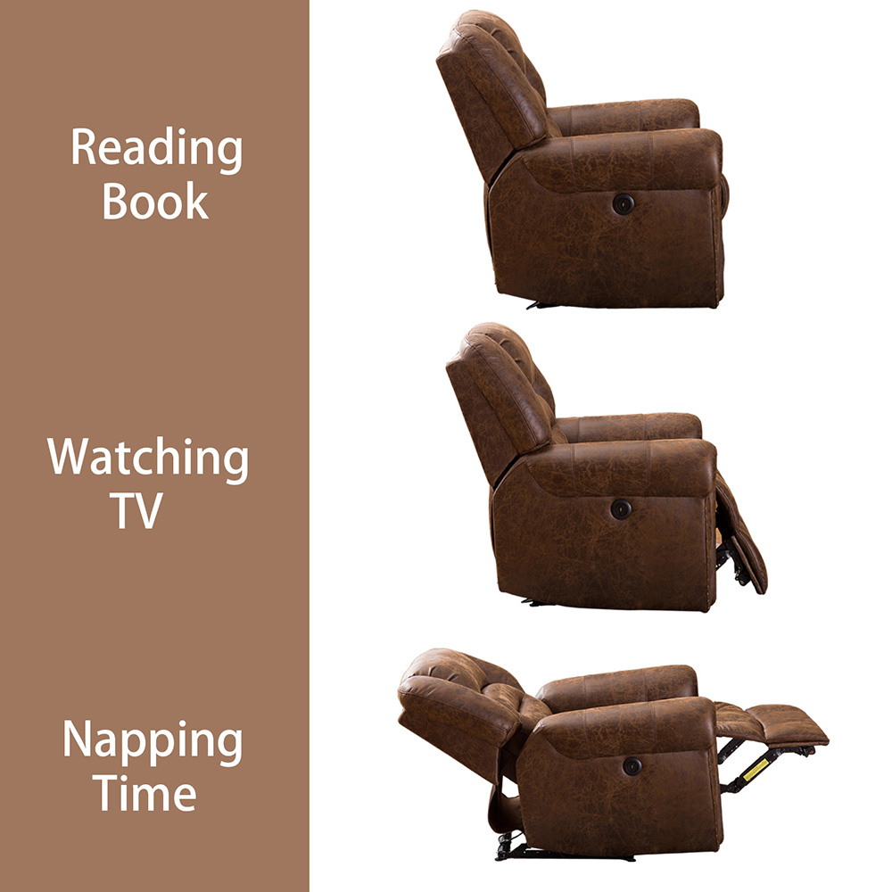 1-seat PU Leather Electric Recliner with Backrest and Armrests, and USB Port for Living Room, Bedroom, Office, Hotel, Bar - Nut Brown