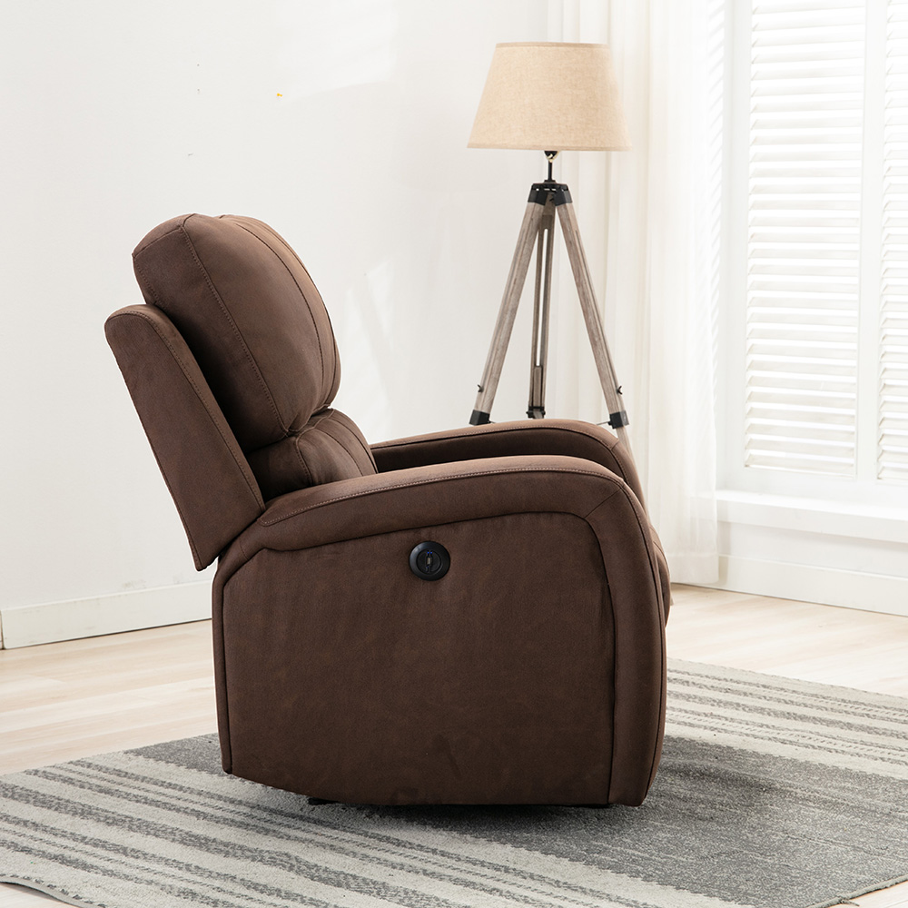 Velvet Recliner Single Sofa with USB Charging Port for Theater, Office, Living Room, Bedroom - Brown