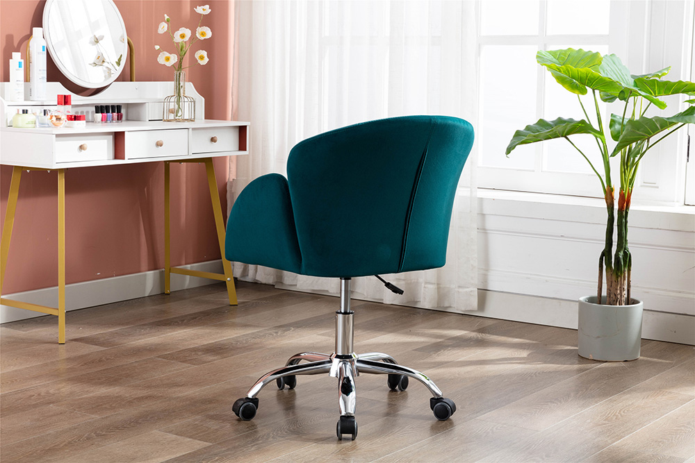 COOLMORE Velvet Swivel Chair Height Adjustable with Curved Backrest and Casters for Living Room, Bedroom, Office - Teal