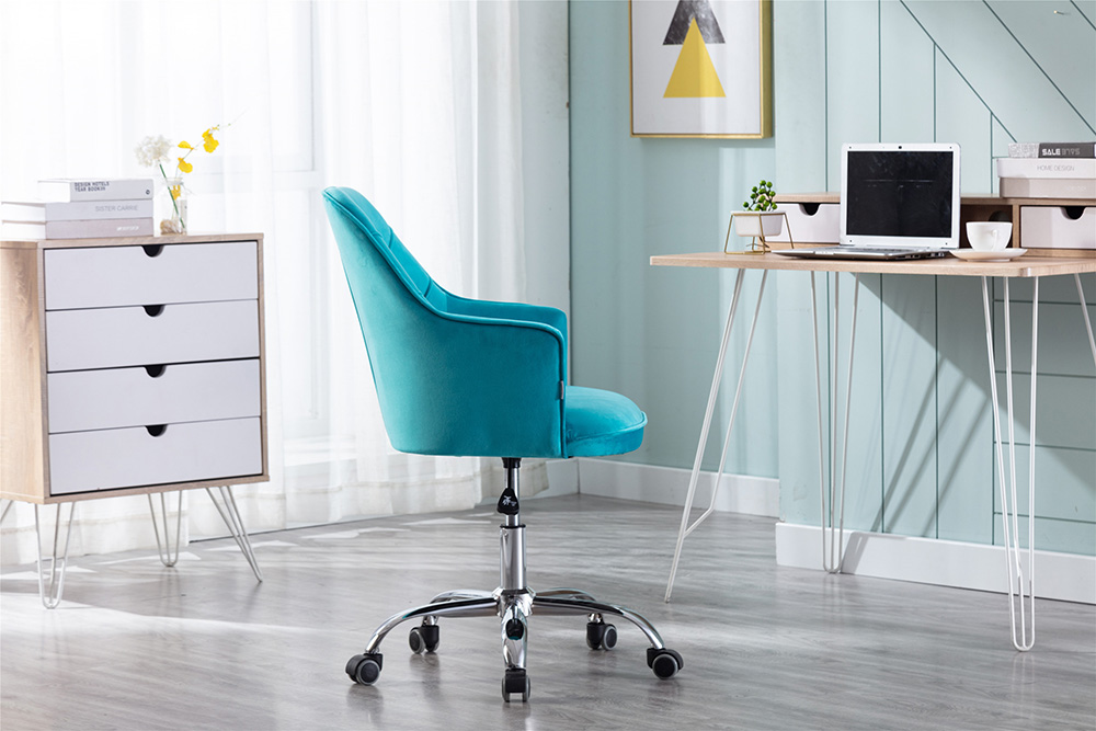 COOLMORE Velvet Rotating Chair Height Adjustable with Curved Backrest and Casters for Living Room, Bedroom, Office - Blue