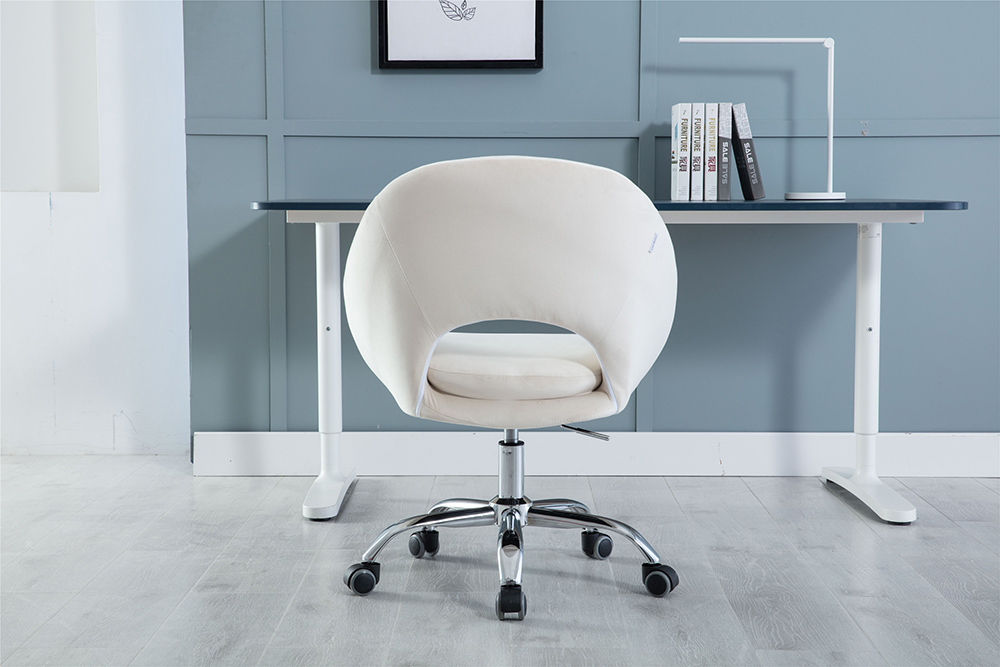 COOLMORE Velvet Rotating Chair Height Adjustable with Curved Backrest and Casters for Living Room, Bedroom, Office - Beige