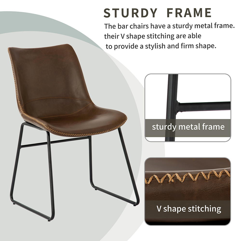 TREXM Vintage Armless Leatherier Dining Chair Set of 2, with Metal Frame for Kitchen, Living Room, Rest Area, Office, Cafe - Light Brown