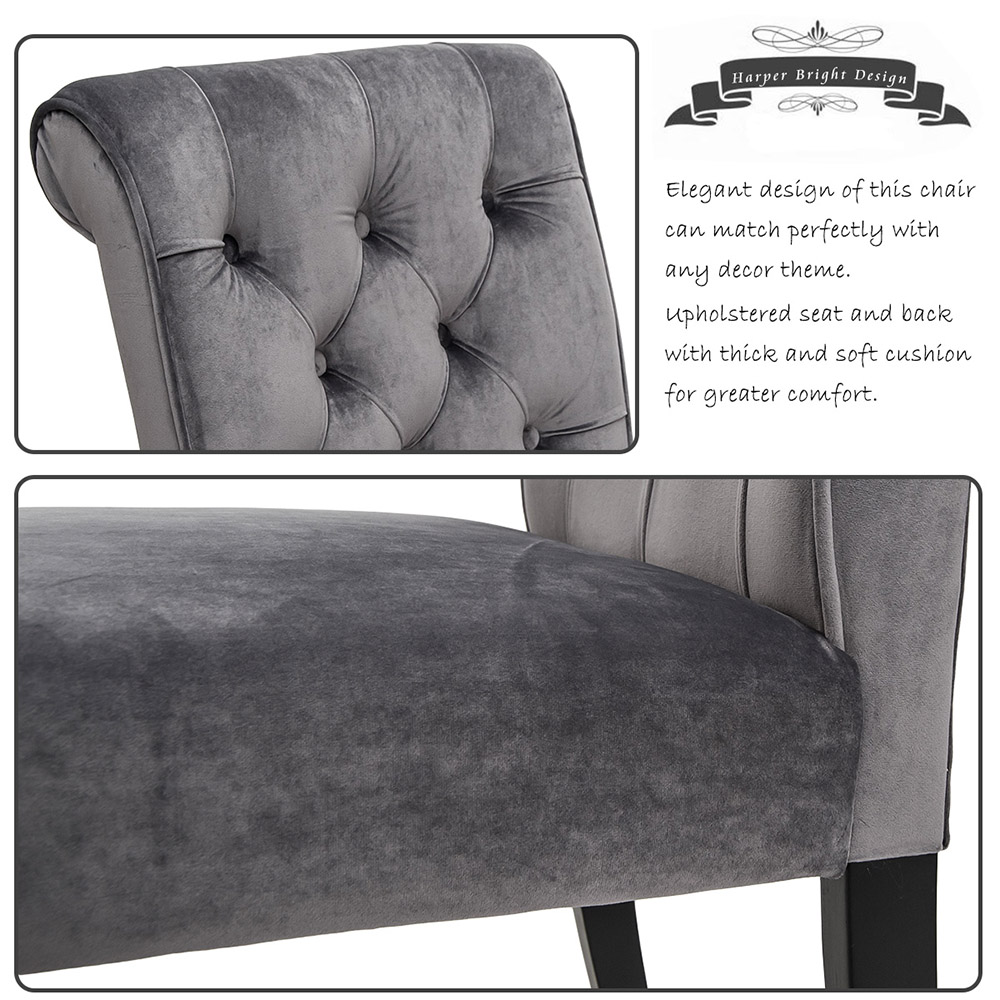 TOPMAX Tufted Armless Upholstered Accent Chair Set of 4, Rubber Wood Legs for Kitchen, Living Room, Office, Bedroom - Gray