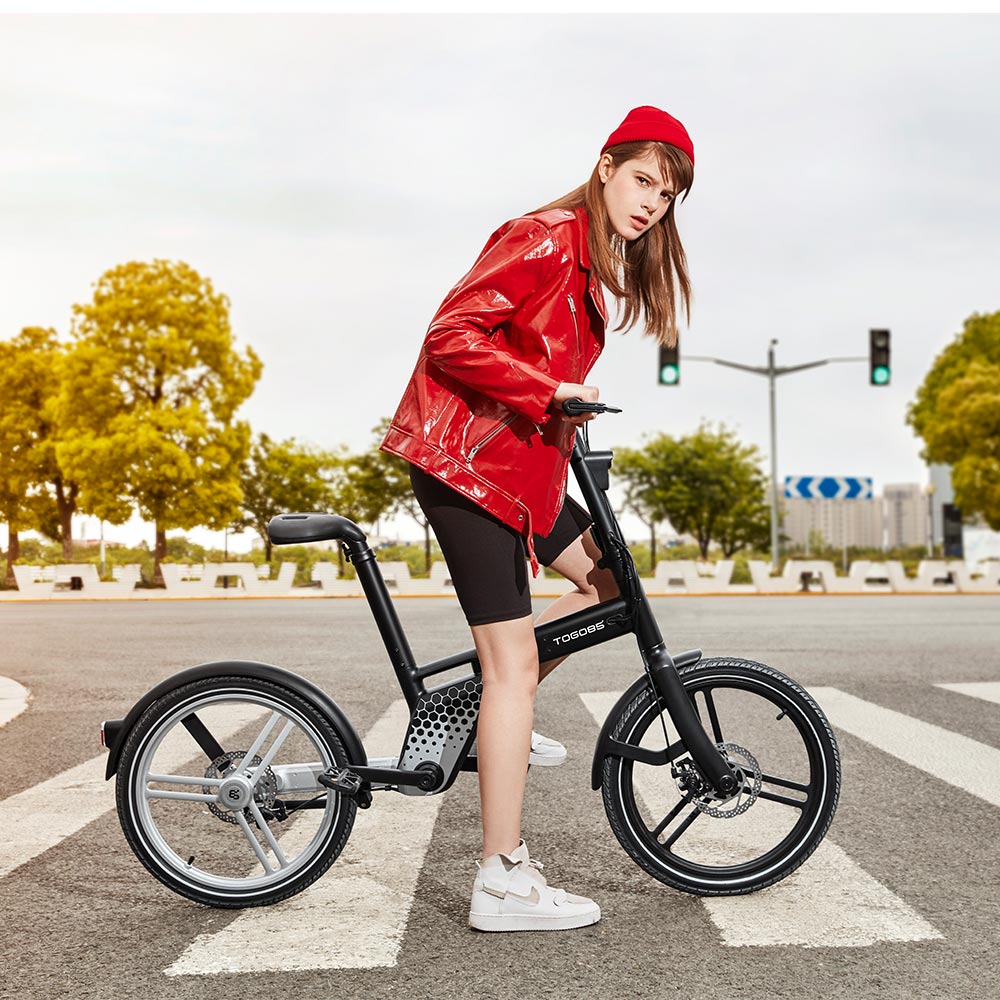 TOGO85 Shaft drive Electric Bike 20 inch Kenda Tire 36V 200W motor 25km/h 6.2Ah Battery up to 35km Range Aluminum Alloy Frame Disk Brake IP65 Black/White