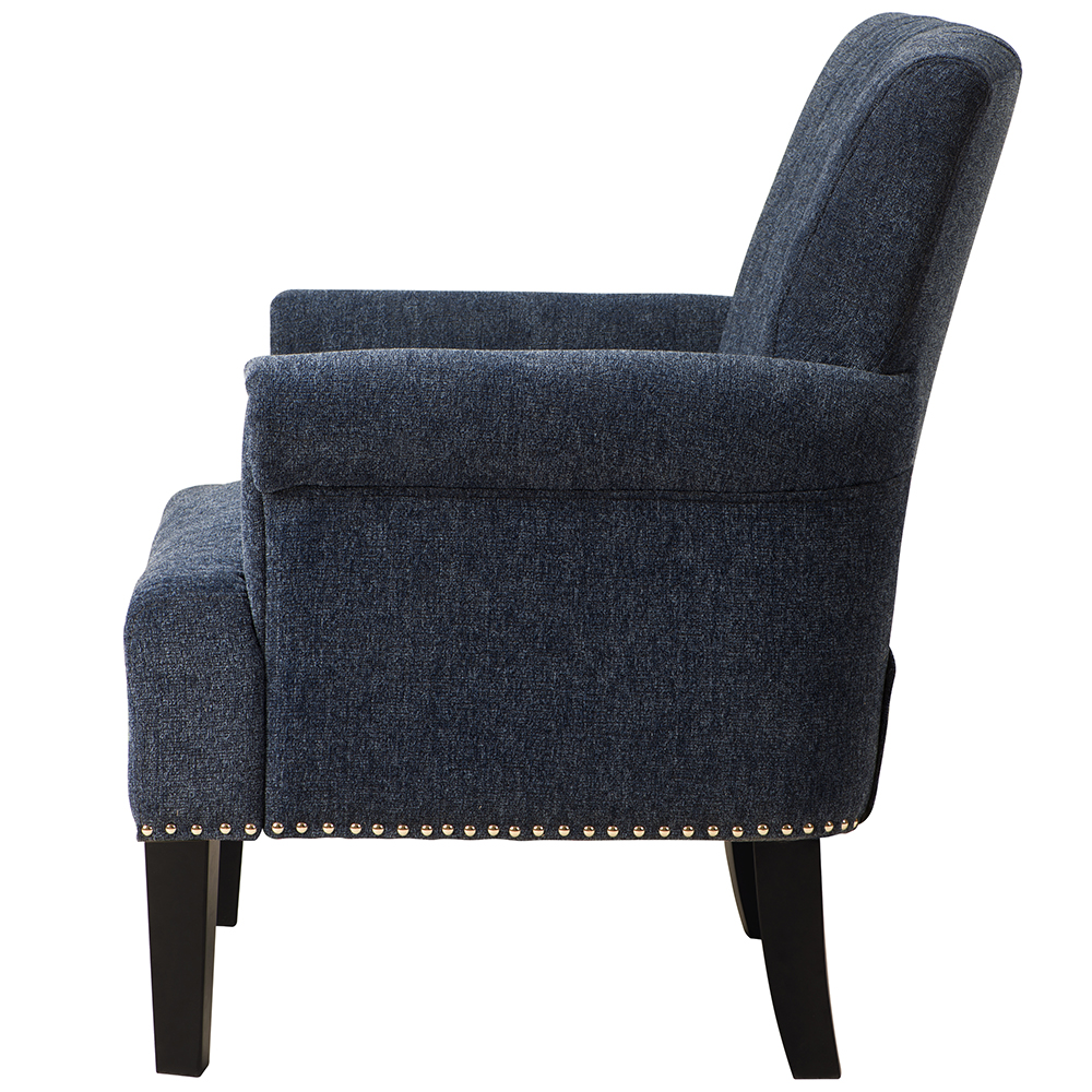 1-seat Polyester Fabric Sofa with Armrests, Backrest and Rubber Wood Feet for Living Room, Bedroom, Office, Hotel, Bar - Navy Blue