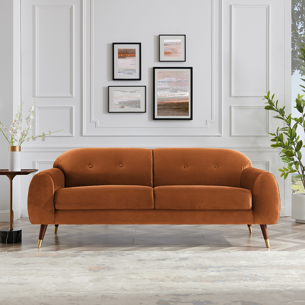 IRIS 78.7" Velvet Wide Arm Sofa with Curved Backrest for Living Room, Bedroom, Office, Hotel, Bar - Curry