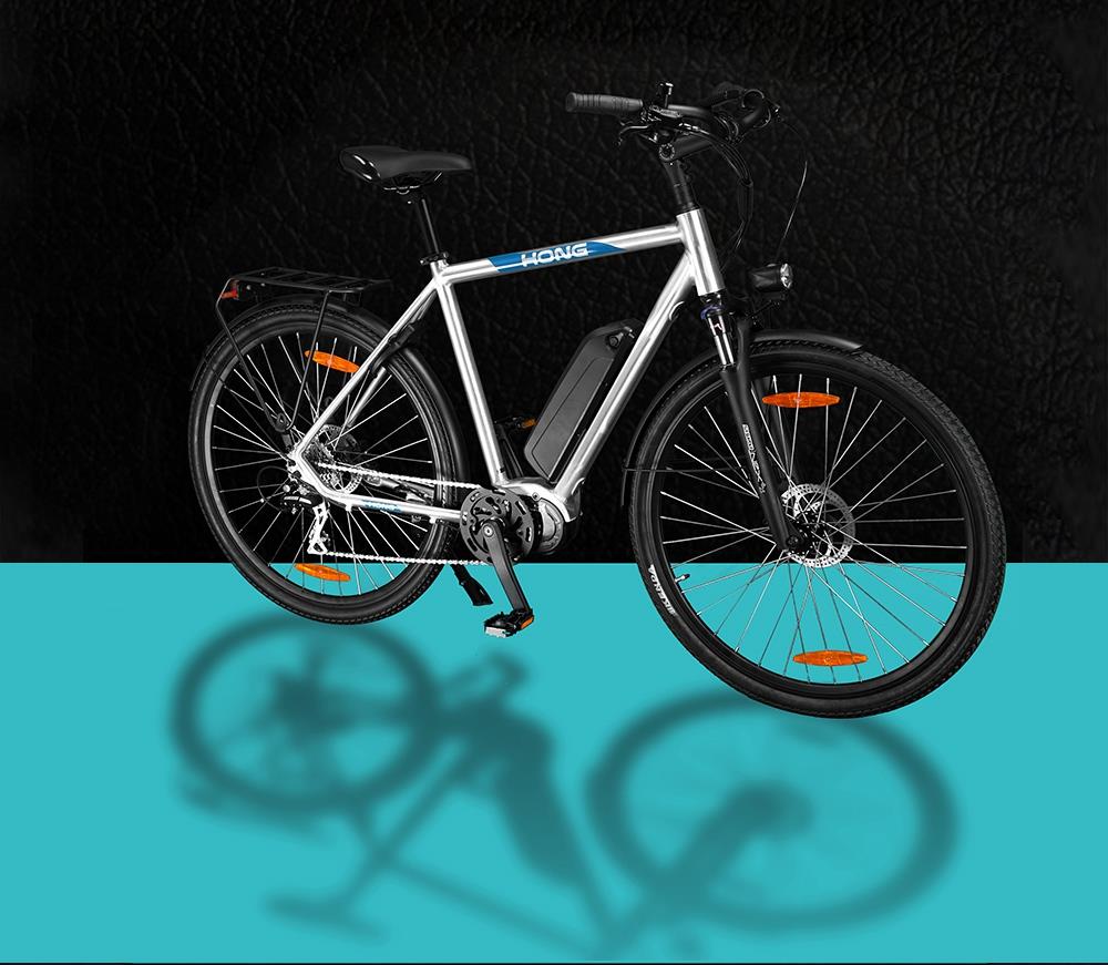 HONG CD-02 URBAN Electric Bike 700C Tire 36V 250W Mid motor Drive 25km/h Speed LG 9.6Ah Li-ion Battery Range up to 50km SHIMANO 8-speed Shift Aluminum Alloy Frame Hydraulic Disk Brake for Male