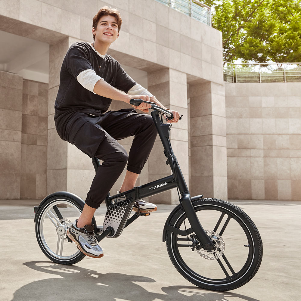 TOGO85 Shaft drive Electric Bike 20 inch Kenda Tire 36V 200W motor 25km/h 6.2Ah Battery up to 35km Range Aluminum Alloy Frame Disk Brake IP65 Black/White