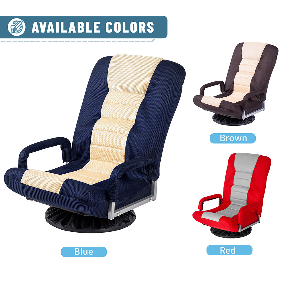 TOPMAX Folding Rocker Gaming Chair Steel Frame Linen Fabric Cover 7 Adjustment Points - Blue + Beige