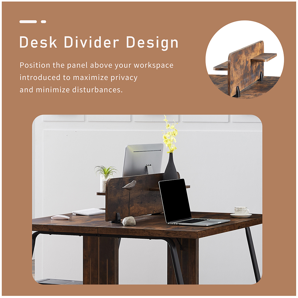 Home Office Dual Person Computer Desk Industrial Modern Design Steel Frame MDF Board - Tiger