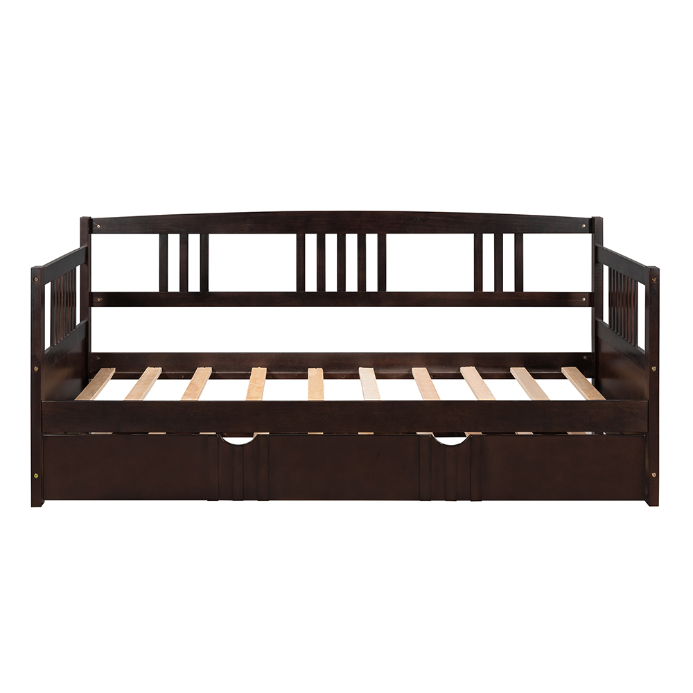 Twin Size Multifunctional Pine Sofa Bed with Hidden Casters Bed - Espresso
