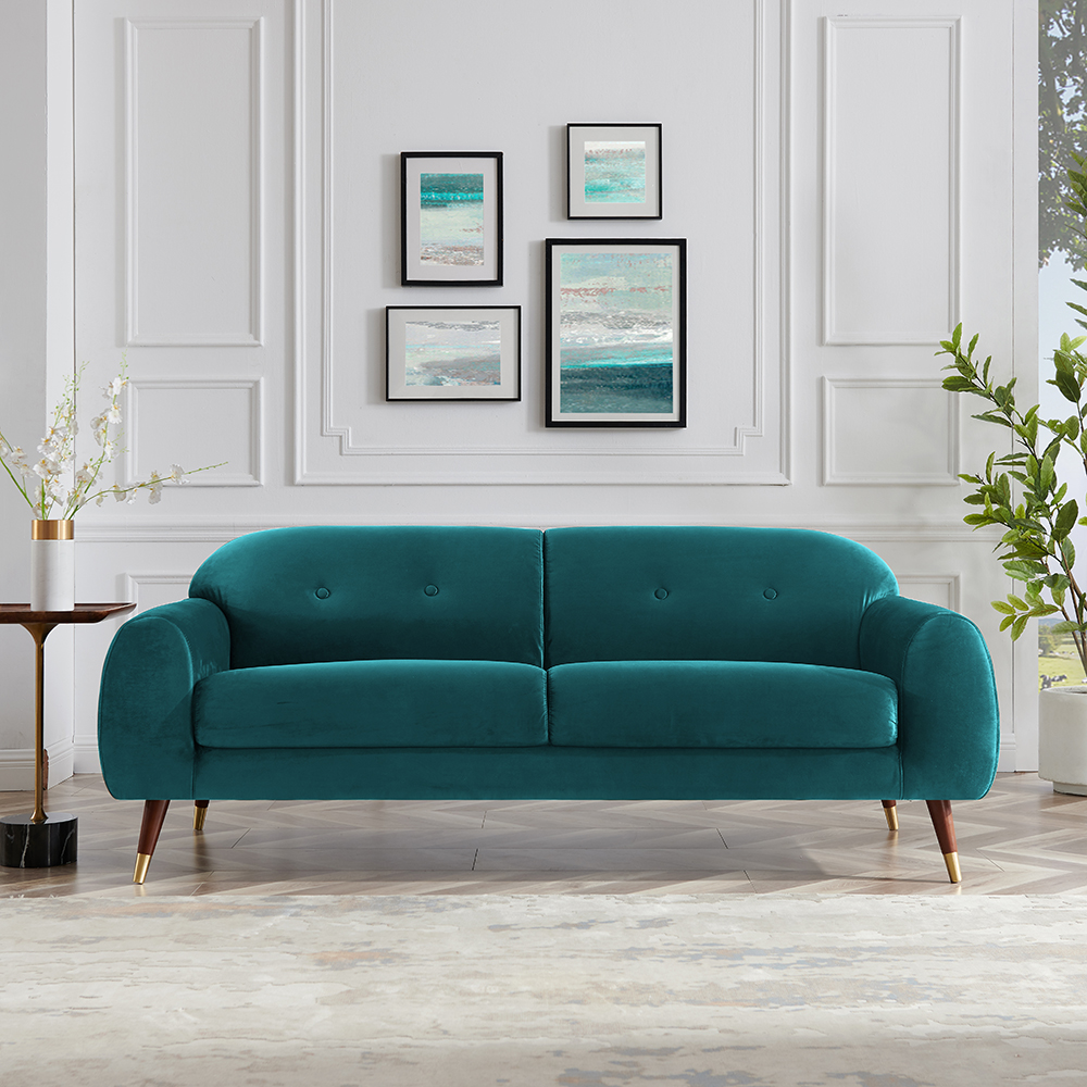 IRIS 78.7" Velvet Wide Arm Sofa with Curved Backrest for Living Room, Bedroom, Office, Hotel, Bar - Petro Green