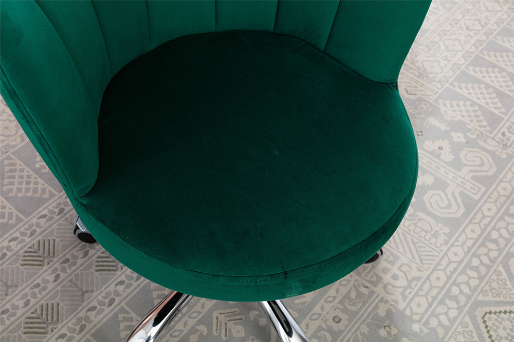 COOLMORE Velvet Swivel Shell Chair Height Adjustable with Curved Backrest and Casters for Living Room, Bedroom, Office - Green
