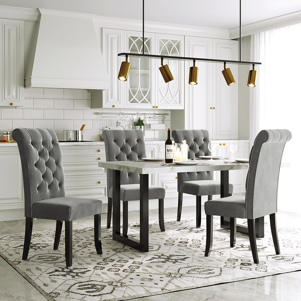 TOPMAX Tufted Armless Upholstered Accent Chair Set of 4, Rubber Wood Legs for Kitchen, Living Room, Office, Bedroom - Gray