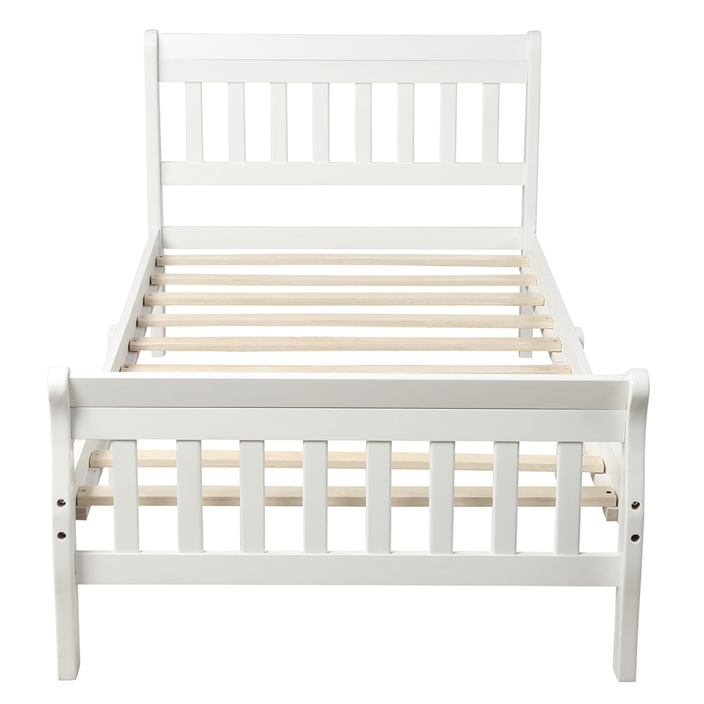 Twin Size Solid Wood Bed Frame with Headboard and Footboard - White
