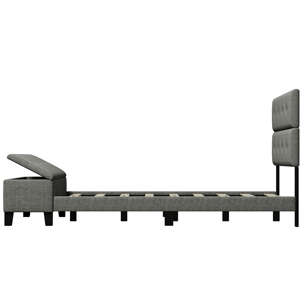 Queen Size Linen Platform Bed Frame with Storage Case - Gray